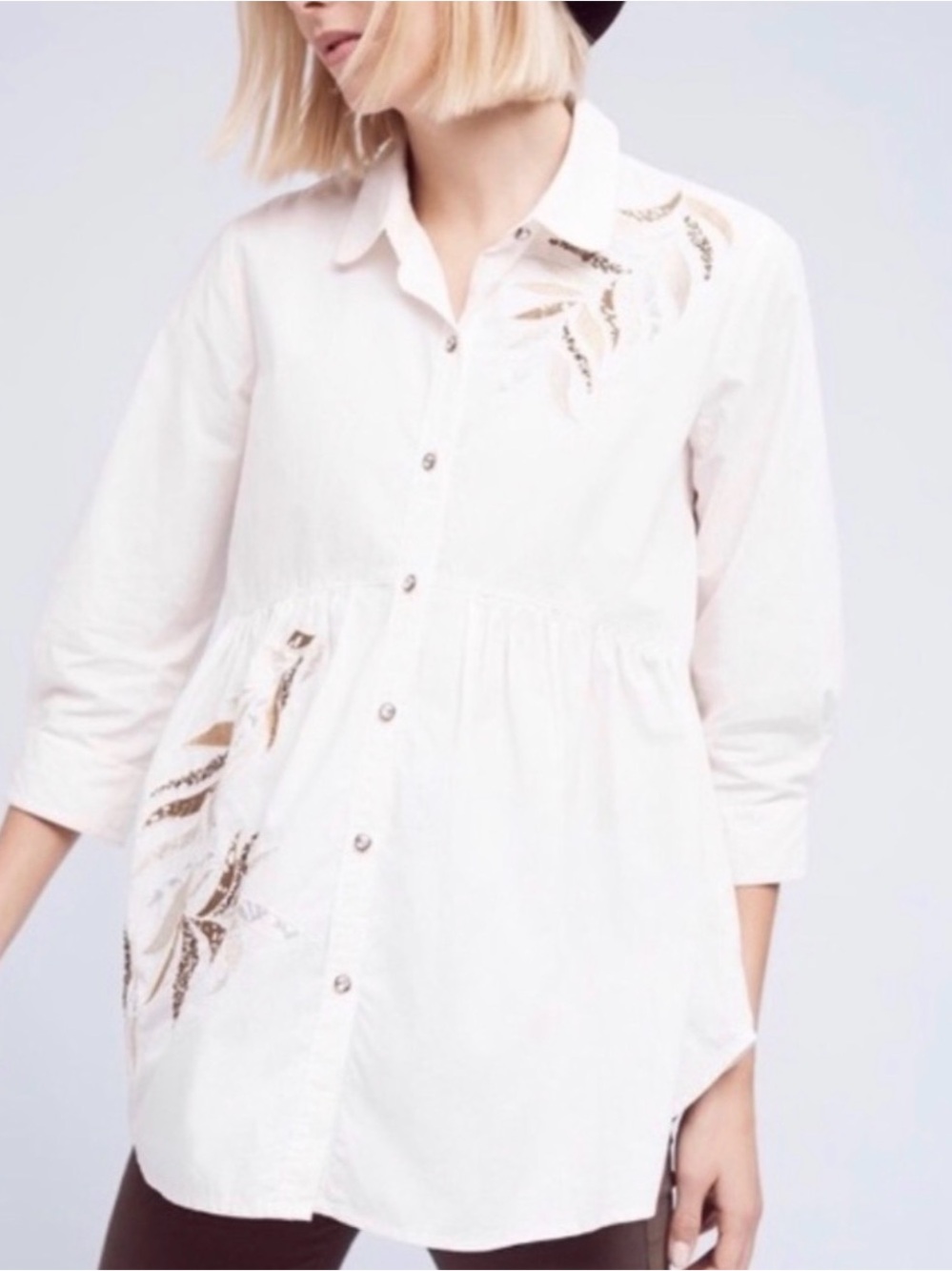Anthropologie Holding Horses Embellished Bedford Tunic Top Shirt Medium NEW